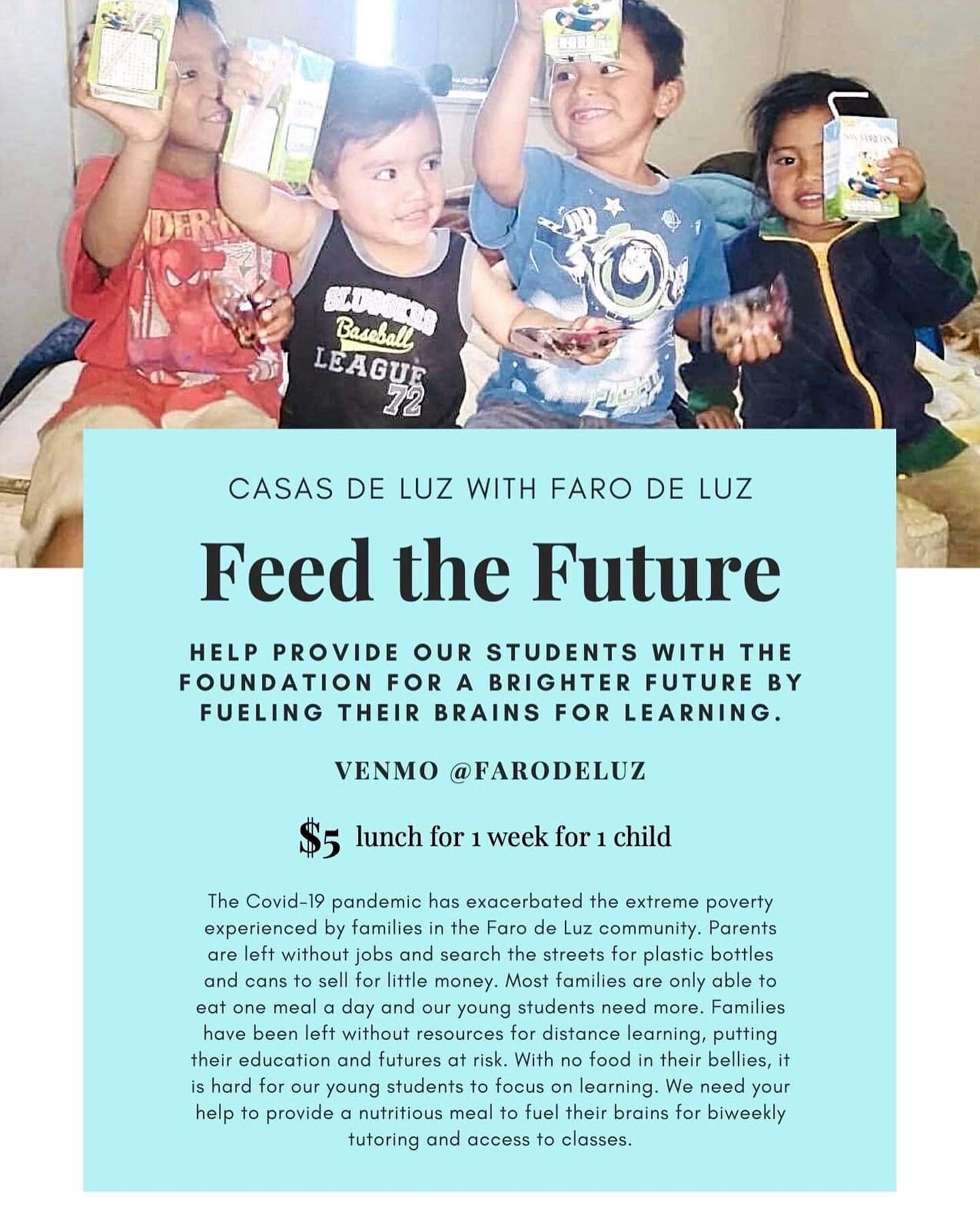 Distance learning is hard! Our students need food to fuel their hard working brains. Thank you @farodeluztj for offering a safe place for students to attend class and receive homework help! Help fuel their learning📚🍎🥛

Las clases a distancia son d