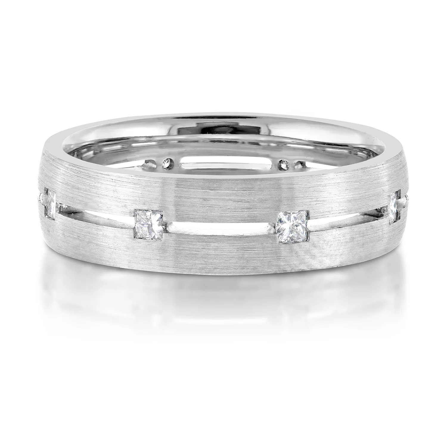 Brushed Style Princess Cut Diamond Ring | 14K White Gold | 6mm