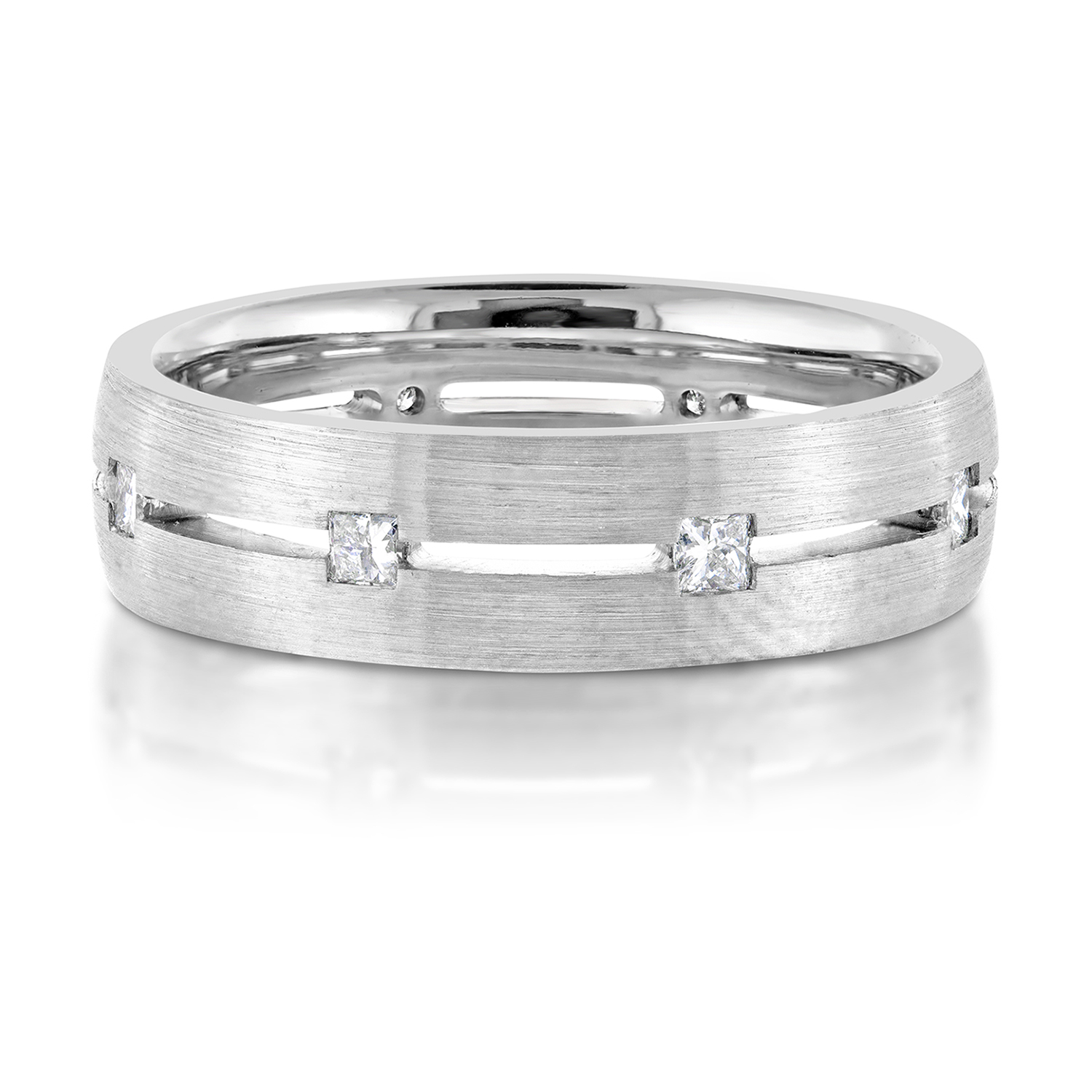 Brushed Style Princess Cut Diamond Ring | 18K White Gold | 6mm