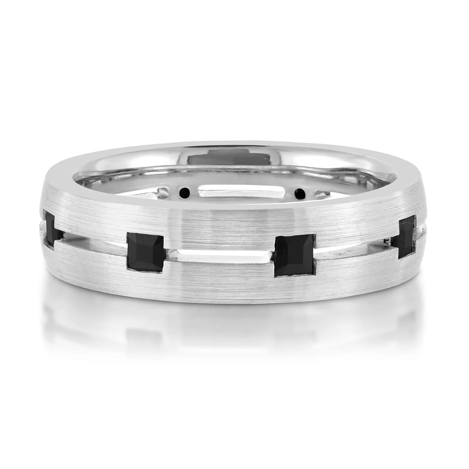 Brushed Style Princess Cut Diamond Ring | 18K White Gold | 7mm