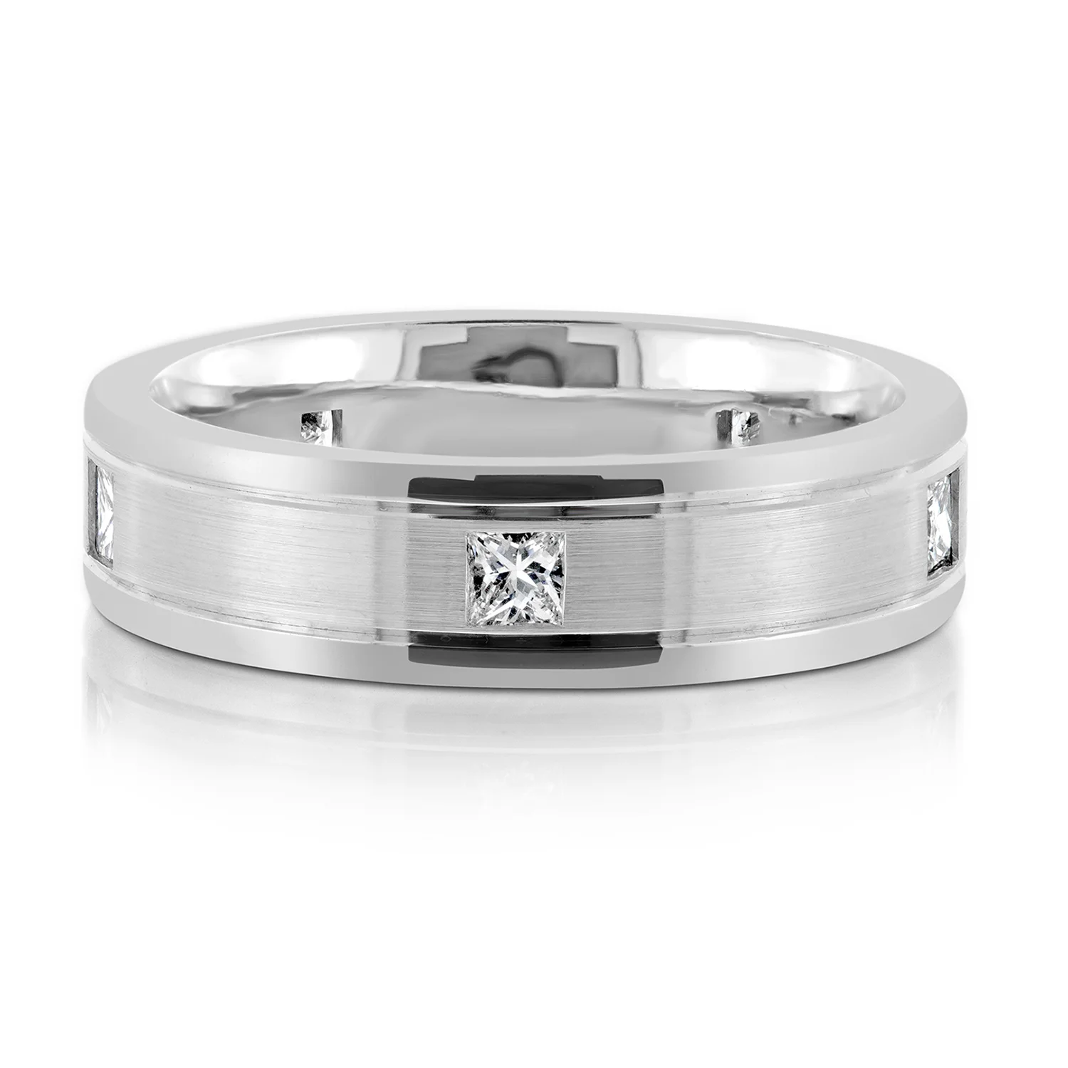 Satin Finish Princess Cut Diamond Wedding Ring  | 14K White Gold | 7mm