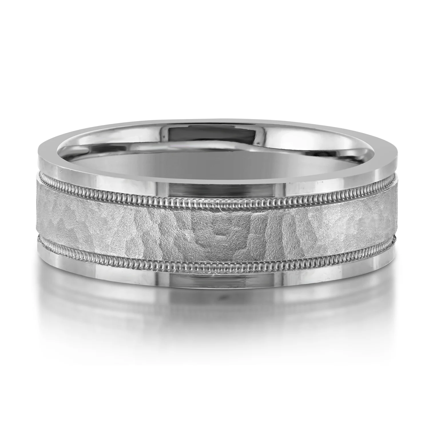 Hammered Milgrain Style Wedding Ring | Platinum | 7mm