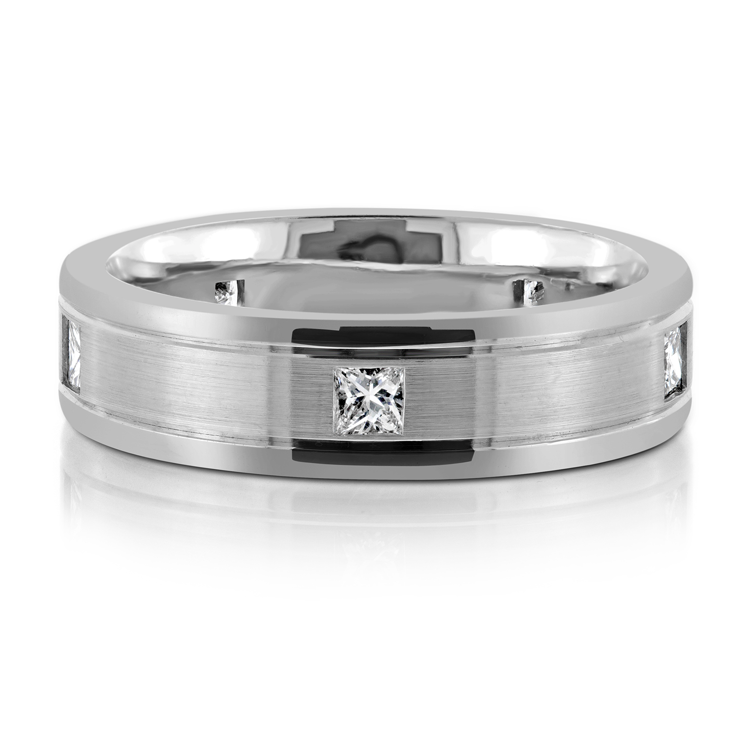 Satin Finish Princess Cut Diamond Wedding Ring | Platinum | 7mm
