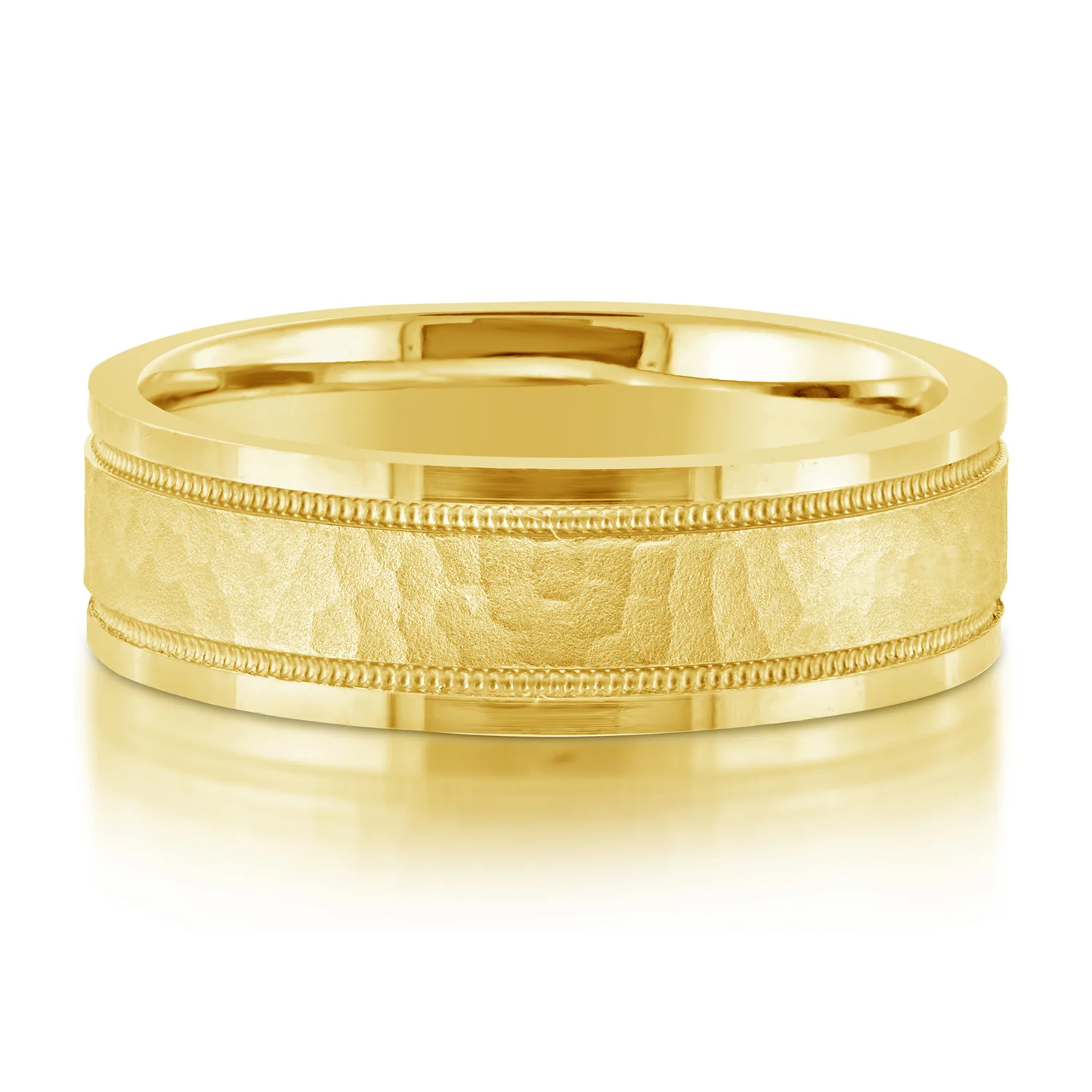 Hammered Milgrain Style Wedding Ring | 14K Yellow Gold | 7mm