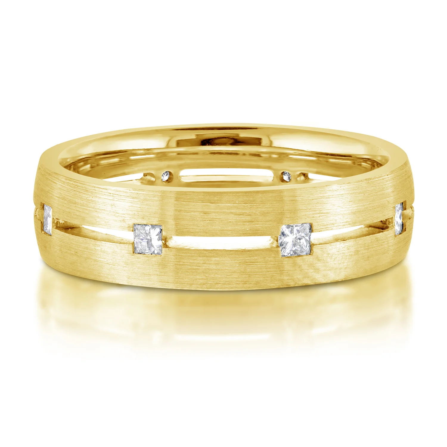 Brushed Style Princess Cut Diamond Ring | 18K Yellow Gold | 6mm