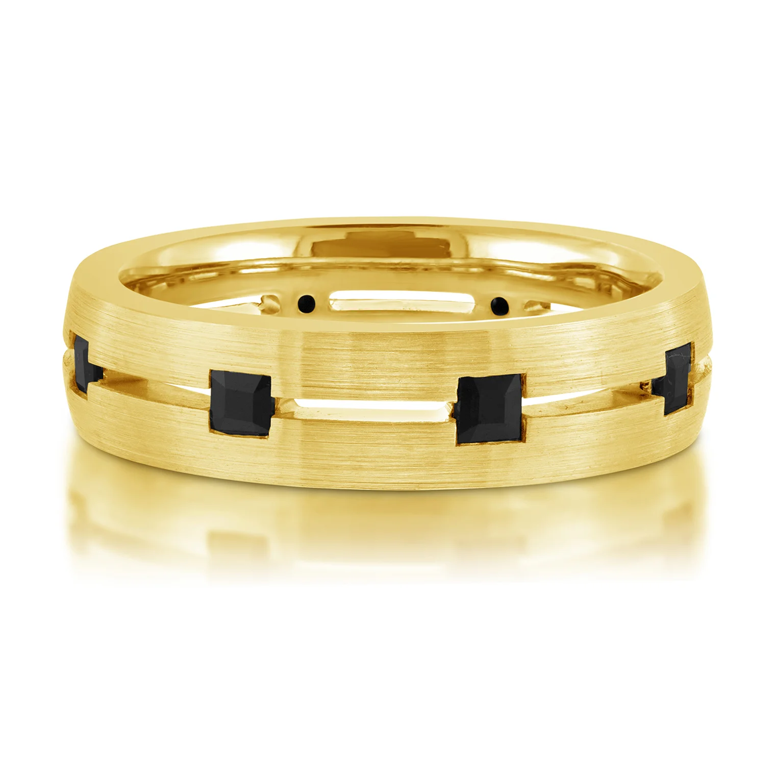 Brushed Style Princess Cut Diamond Ring | 14K Yellow Gold | 7mm