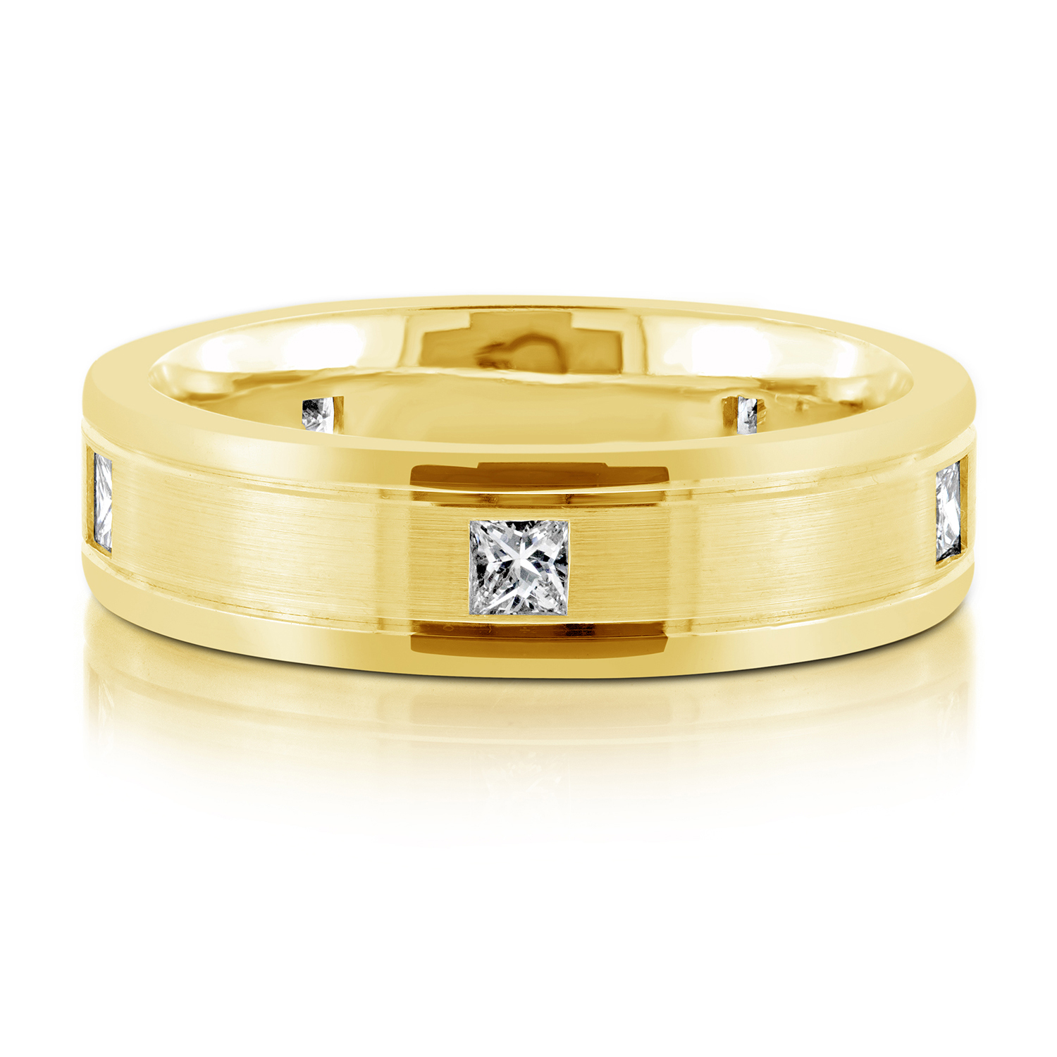 Satin Finish Princess Cut Diamond Wedding Ring | 14K Yellow Gold | 7mm