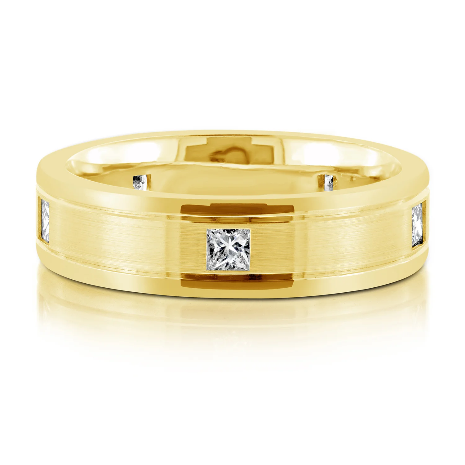 Satin Finish Princess Cut Diamond Wedding Ring | 18 Yellow Gold | 7mm