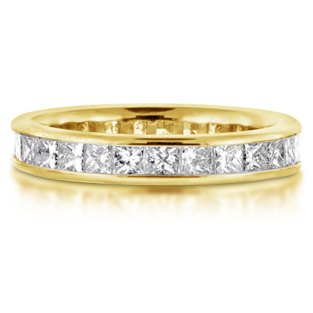 Channel Set Princess Cut Eternity Diamond Ring 14K Yellow Gold