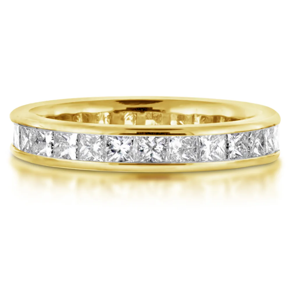Channel Set Princess Cut Eternity Diamond Ring 18K Yellow Gold