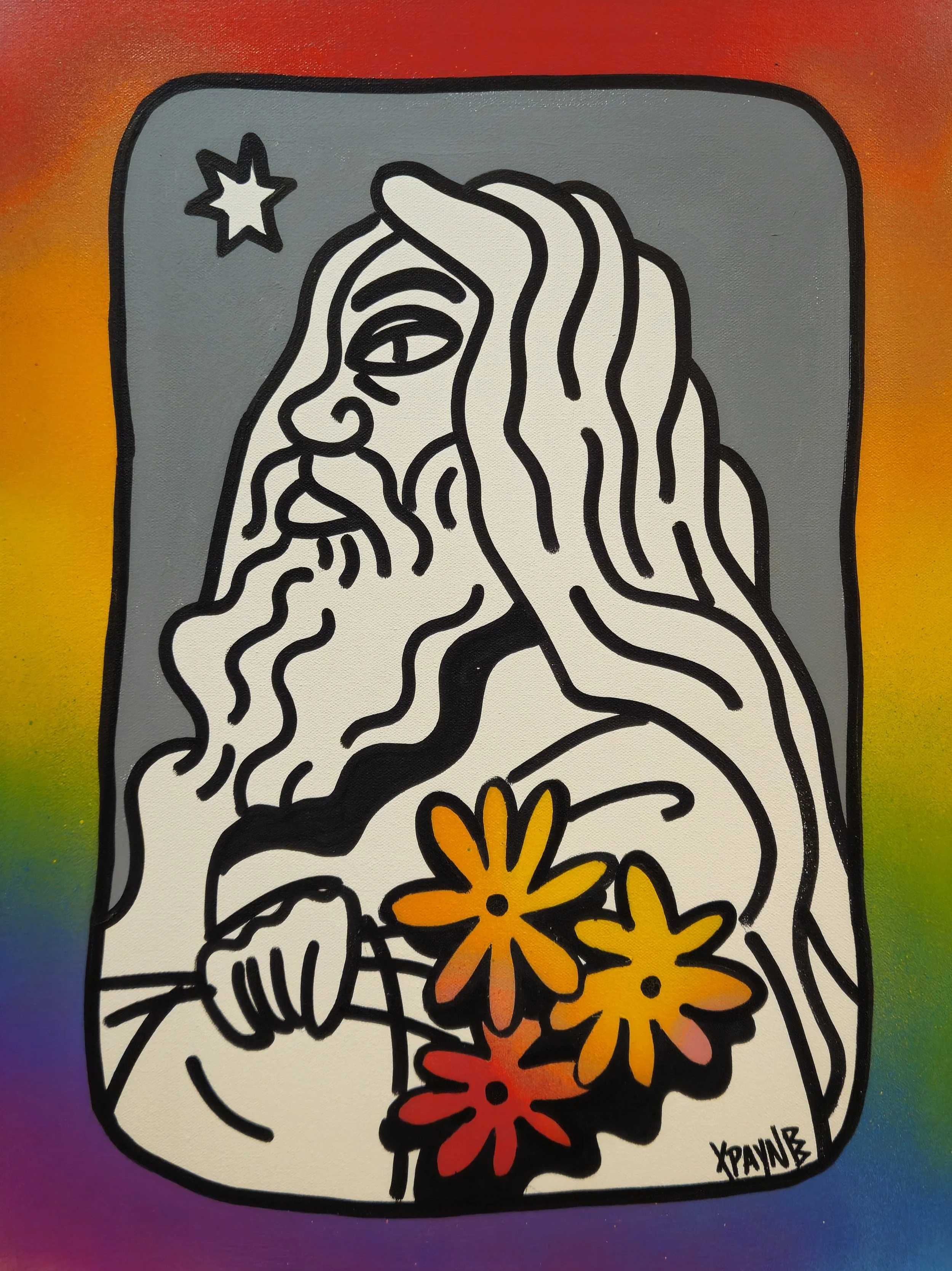 Old Man with Flowers (Rainbow)