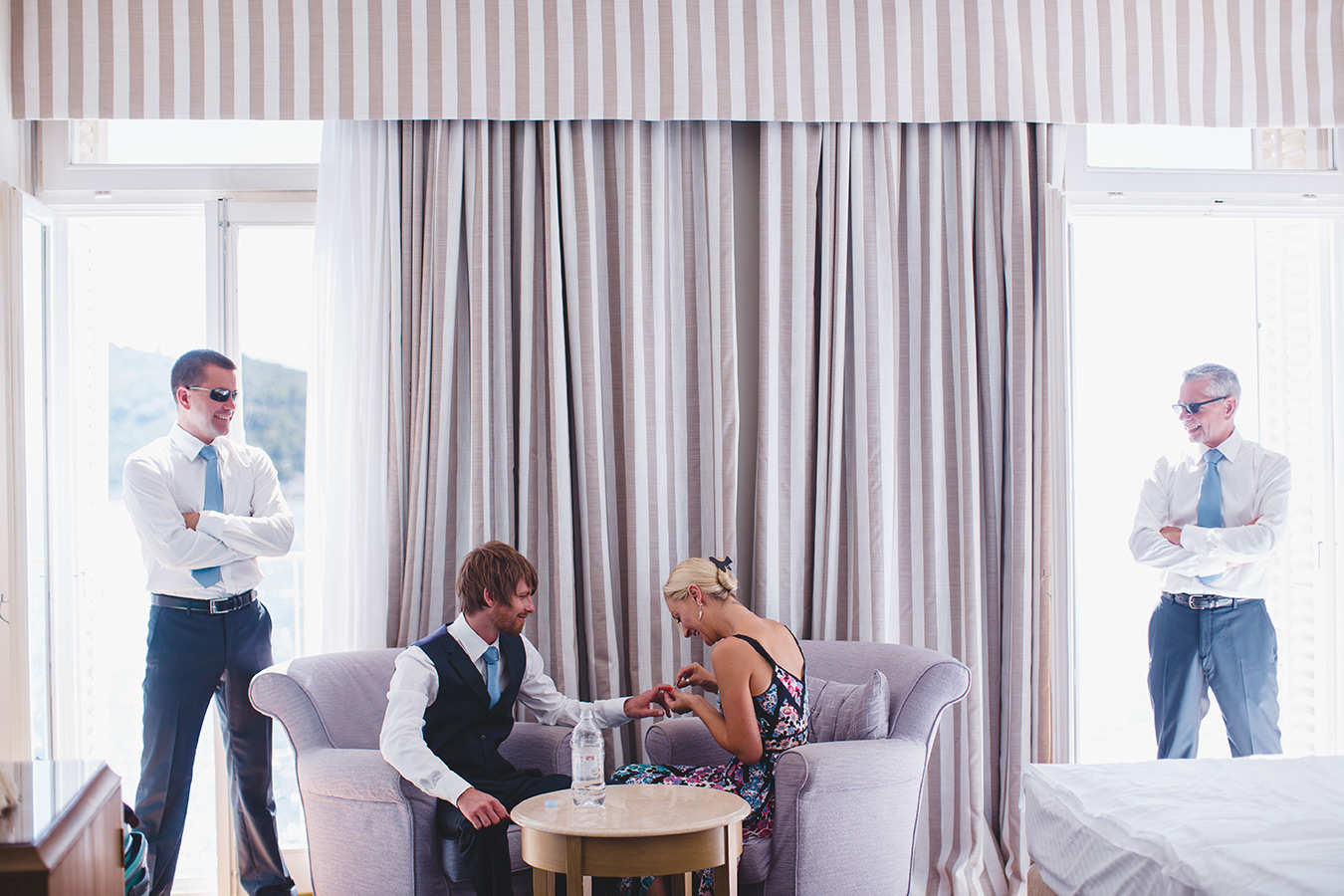 One of a set of images taken at this chic destination Wedding of Jenna & Nick. The stylish old town of Dubrovnik, Croatia.  The groom gets ready.  Photography by Matt Porteous