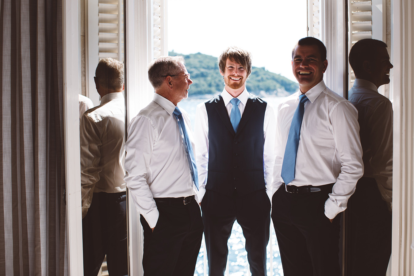 One of a set of images taken at this chic destination Wedding of Jenna & Nick. The stylish old town of Dubrovnik, Croatia.  The Groom and his men.  Photography by Matt Porteous