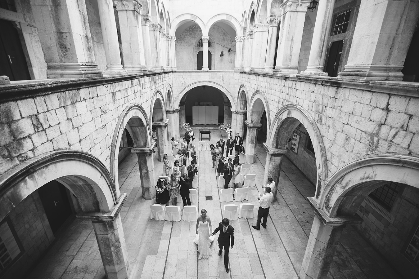 One of a set of images taken at this chic destination Wedding of Jenna & Nick. The stylish old town of Dubrovnik, Croatia.  The Bride and Groom just married.  Photography by Matt Porteous