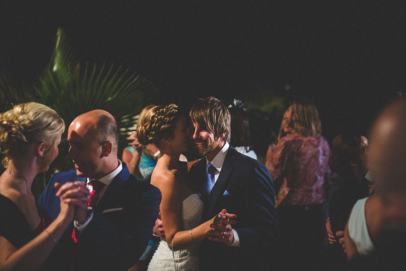 One of a set of images taken at this chic destination Wedding of Jenna & Nick. The stylish old town of Dubrovnik, Croatia.  The couple dance outside in the warm evening.  Photography by Matt Porteous