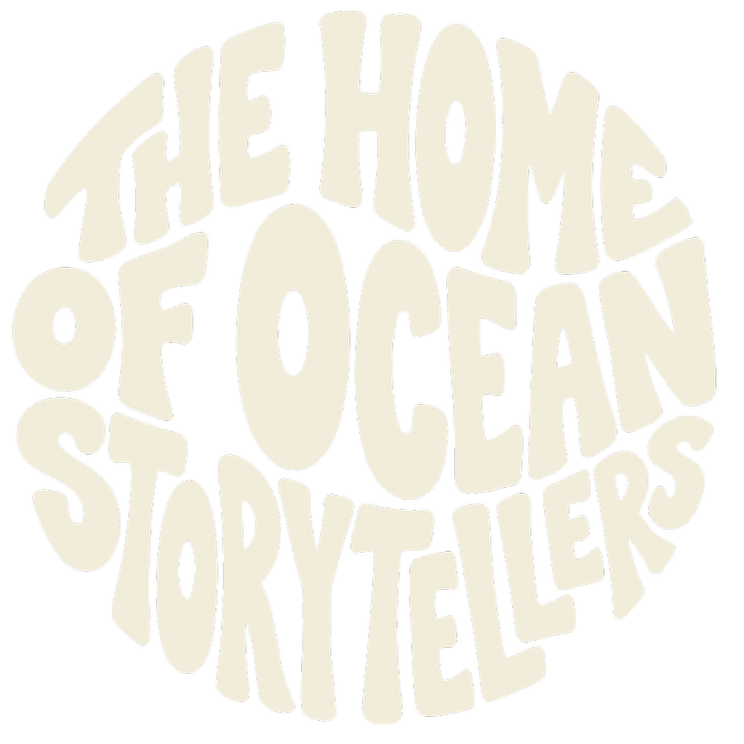 Text in the shape of a circle that says "The home of ocean storytellers."