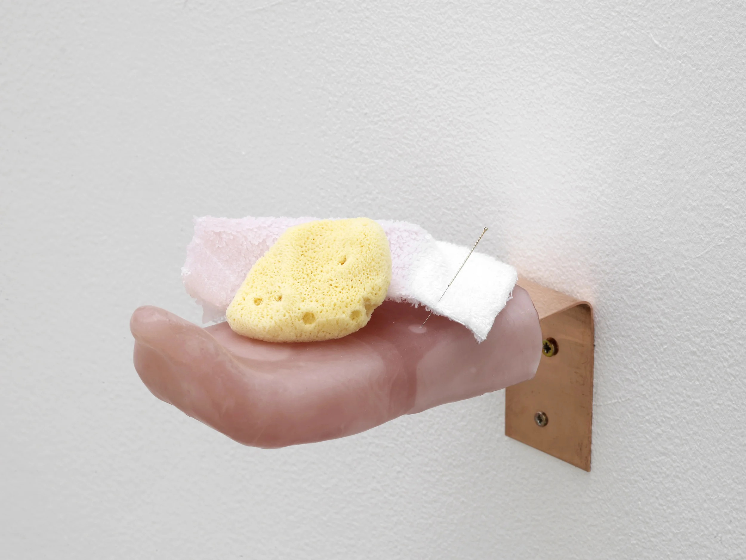    Slow Soak ,&nbsp; copper, wax, towelling fabric, natural sea sponge, acupuncture pin, 2016  (Photo by Andy Keate) 