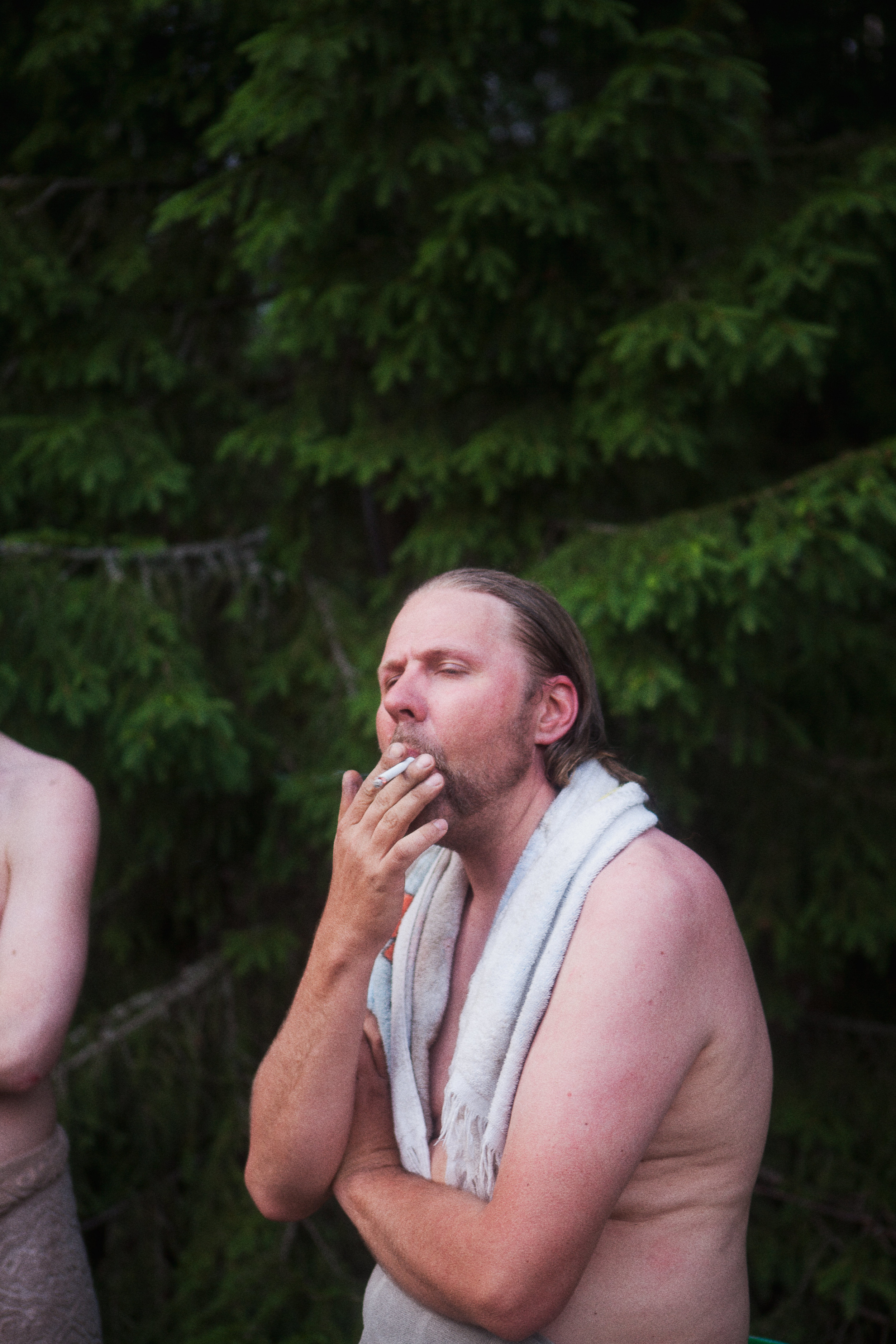 Timo having cigarette after sauna. Mäntsälä 2013.
