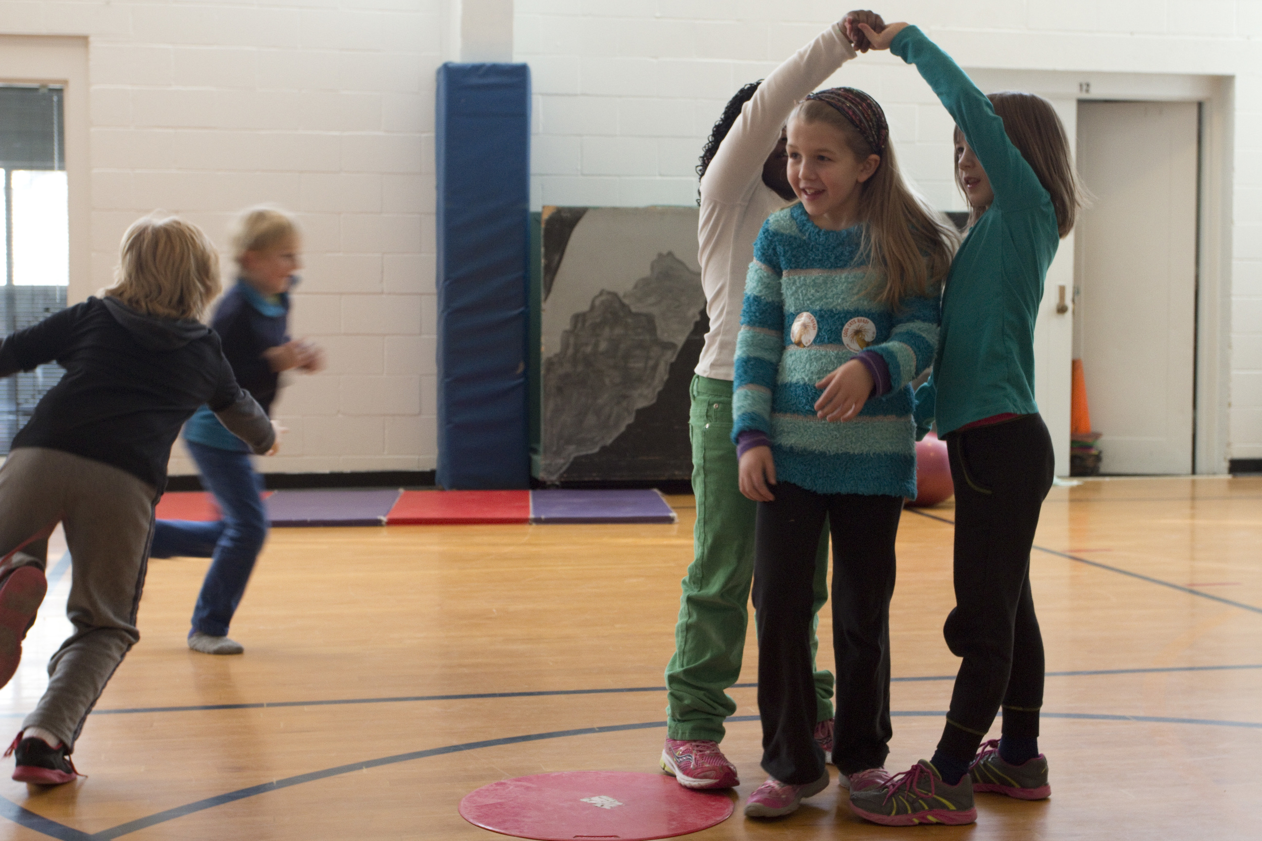  Student’s play 'squirrel get your tree' tag game. This game incorporates children's imagination with movement. During gym class, Kim McKeon strives to help children discover their own personal connection to active movement – whether that is through 