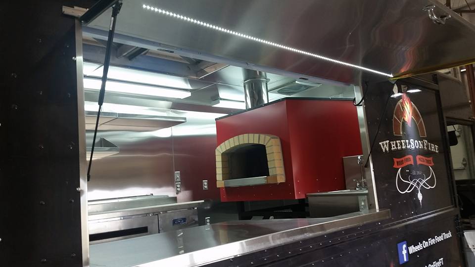 pizza oven on wheels on fire food truck