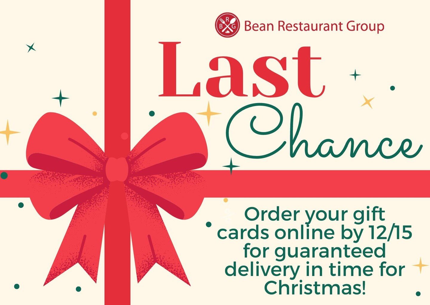 🎁✨ Time's running out for the perfect gift! 🚚 Order your gift cards online at beanrg.com by 12/15 for guaranteed Christmas delivery. 🎄 #GiftCards #LastMinuteGifts #ShopOnline #ChristmasDelivery #BeanRG 🛍️🎅