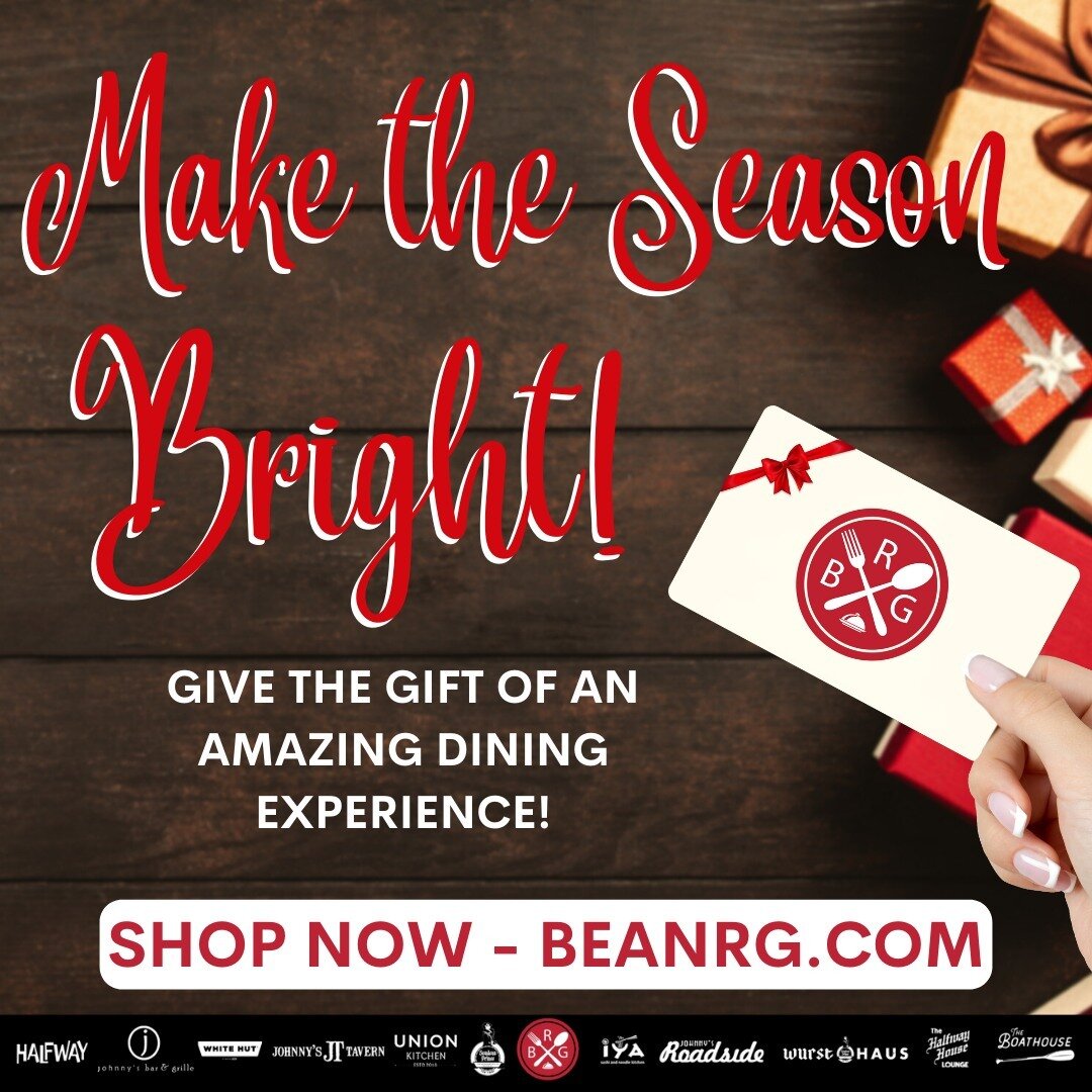 🎁✨ Elevate your holiday celebrations with the Bean Restaurant Group's Family of Restaurants! 🌟 Order your gift cards online at beanrg.com by 12/15 for guaranteed Christmas delivery and make this season extra special. 🎄 With 11 unique locations, yo