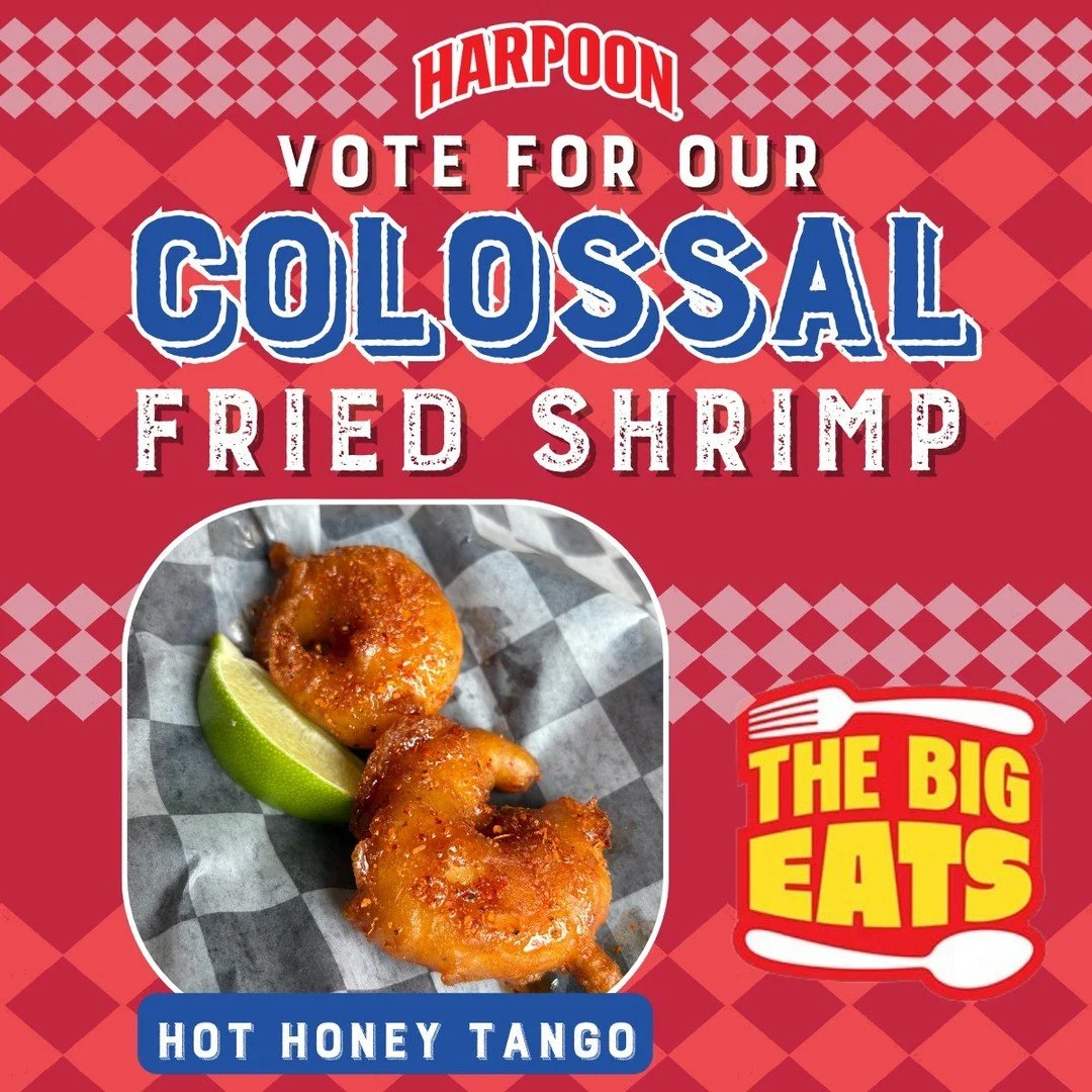 🍤🔥 Cast your vote for flavor that sizzles!

Our Hot Honey Tango Colossal Fried Shrimp is in the running for the Big E 2025 Big Eats Awards!
Two giant skewers, golden fried, drizzled with hot honey, dusted with Taj&iacute;n, and finished with fresh 