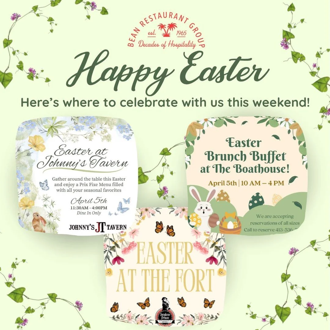 Happy Easter from all of us at The Bean Restaurant Group 🌸

Celebrate with us this Sunday at:
🐰 The Student Prince &ndash; Easter specials | 11AM&ndash;6PM
🥂 Johnny&rsquo;s Tavern &ndash; Prix Fixe | 11:30AM&ndash;4PM
🌊 The Boathouse &ndash; Brun