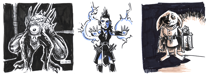 A Nothic we encountered, a study of Mara, and our NPC Droop.