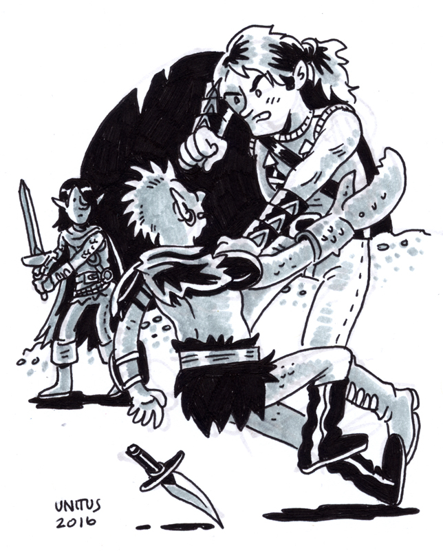 Valeros goes weaponless against a water-cultist.