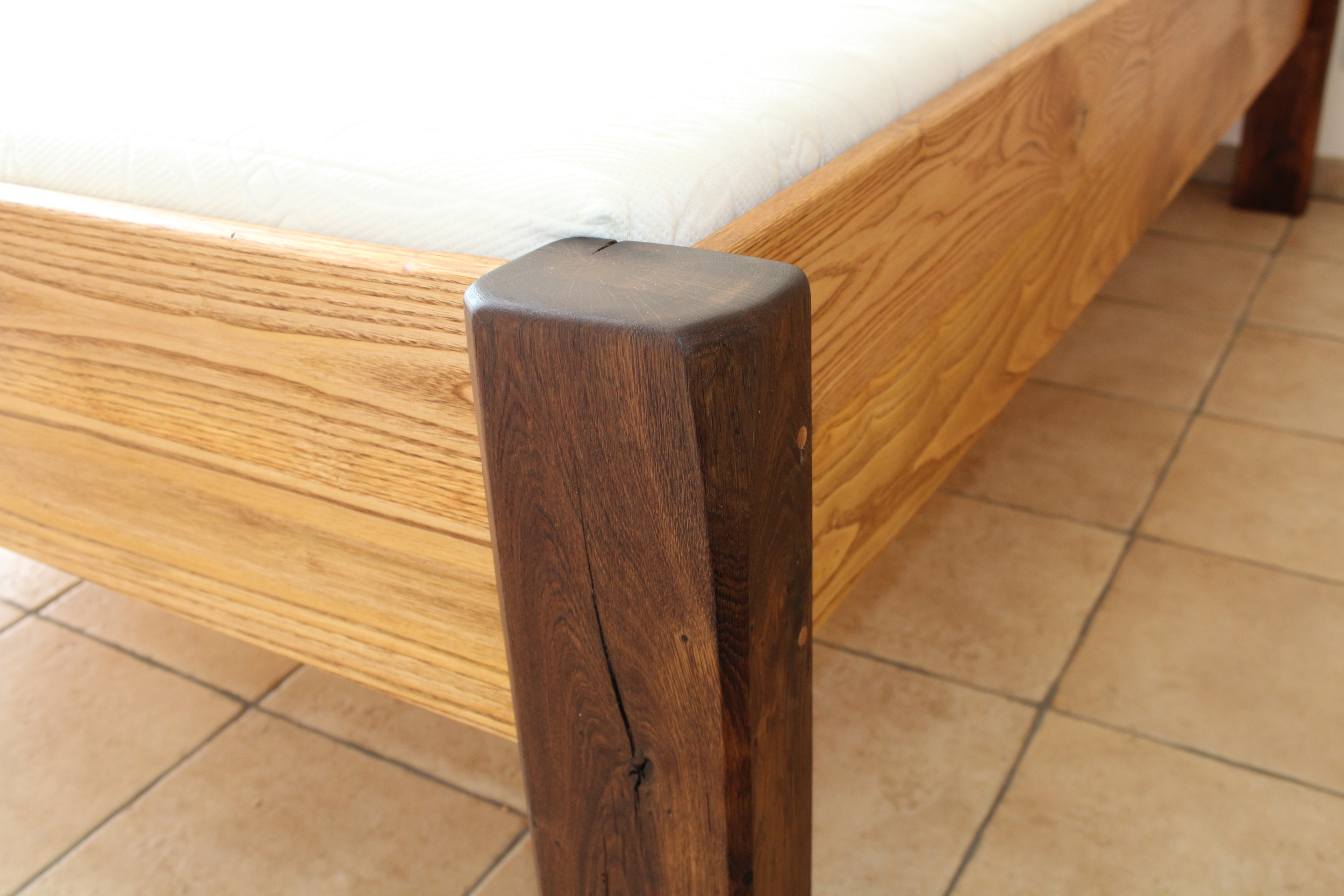 Mortice and Tenon joints with oak dowels and organic glue in legs.