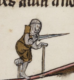 Disabled knight, from Arthurian Romances , New Haven (CT), Beinecke MS 229 (ca. 1275-1300). Via @DamienKempf on Twitter