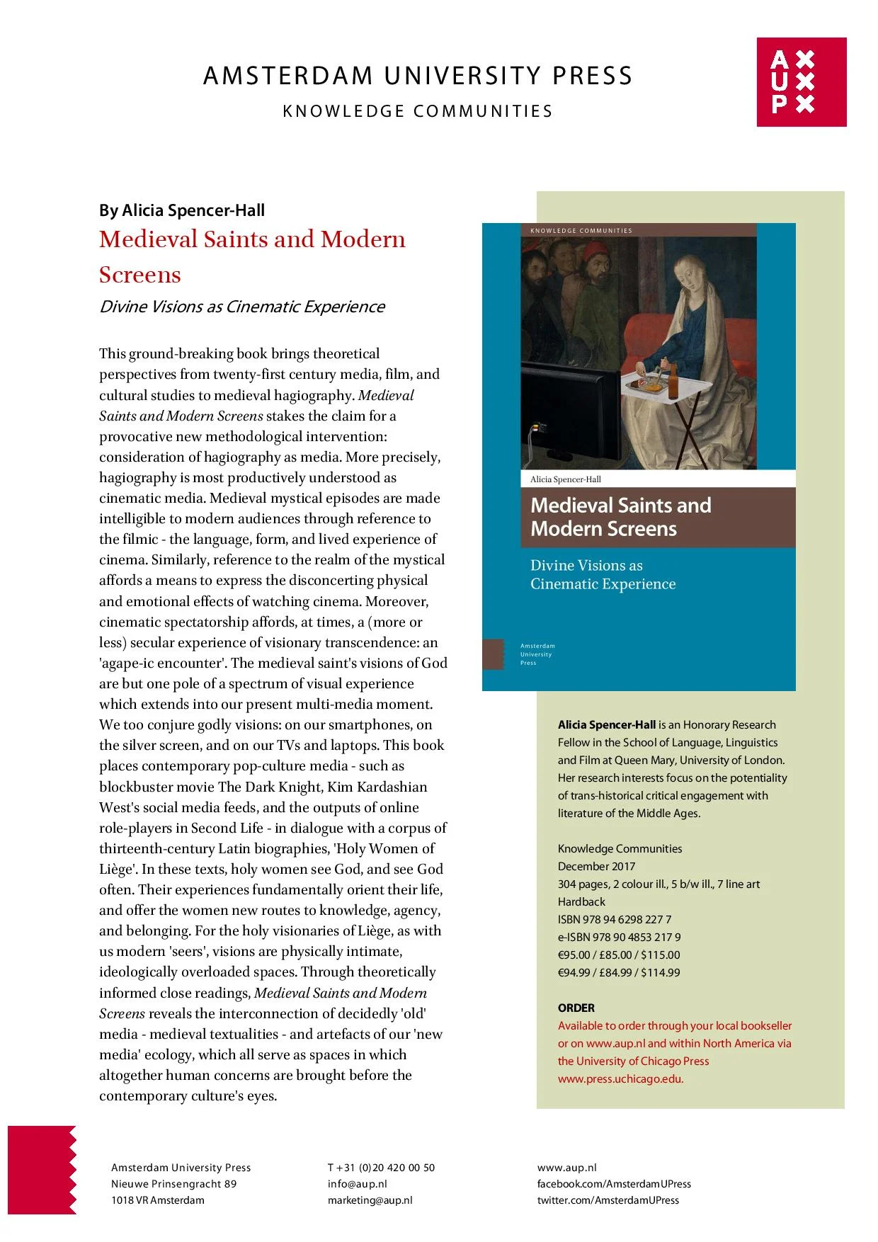 Official book flyer for Medieval Saints and Modern Screens . Feel free to share with wild abandon.