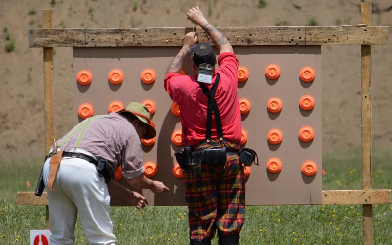 N-SSA team hanging 32 Clay Pigeons on a backer.