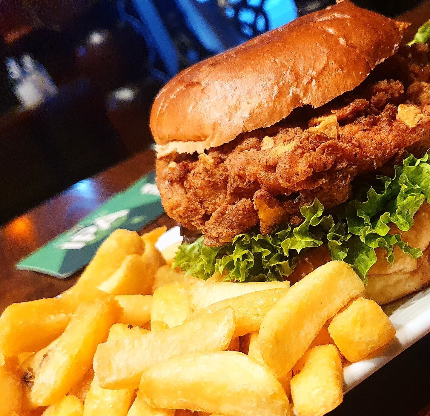 Fried Chicken Burger &amp; Chips Served with salad 
#burgerlegend #bestburgersintown #chickenburger #foodporn #Skinnersburgers #delishfoodie