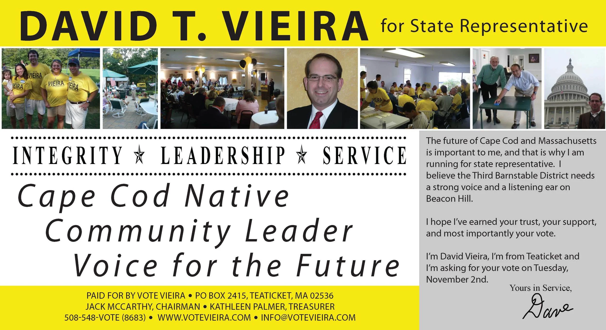Vote Vieira Direct Mail Piece (Back)