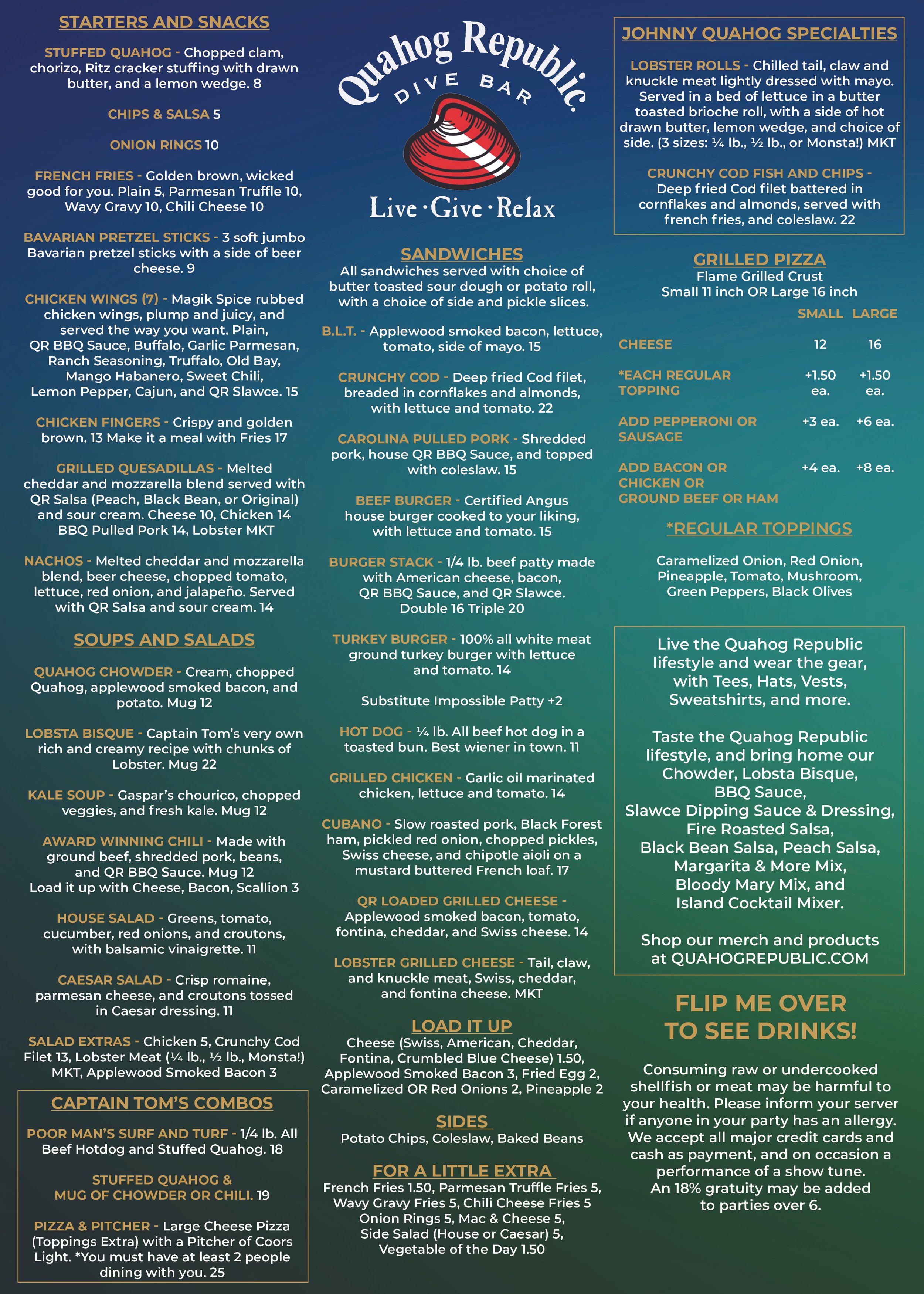 Dive Bar Menu