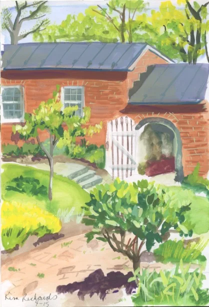The gardens at Oatlands in Leesburg VA. Gouache on paper. Copyright Kim T. Richards 2015. 