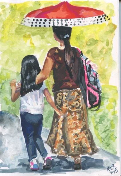 Mother and daughter on the way home from school. Copyright 2015 Kim T. Richards. All rights reserved.