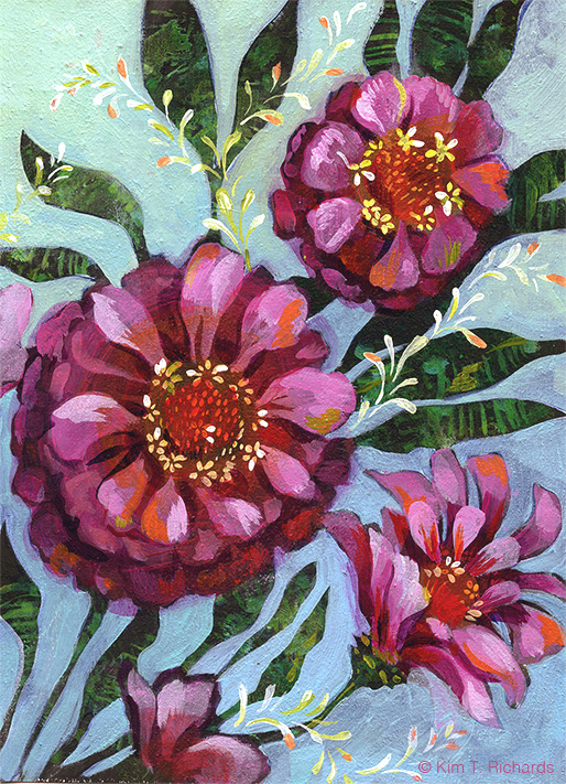 Zinnia - acryic on paper 7 1/2 x 10" © 2016 Kim T, Richards