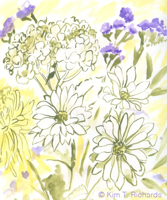 One of the sketches I made of the flowers I received for Mother's Day.