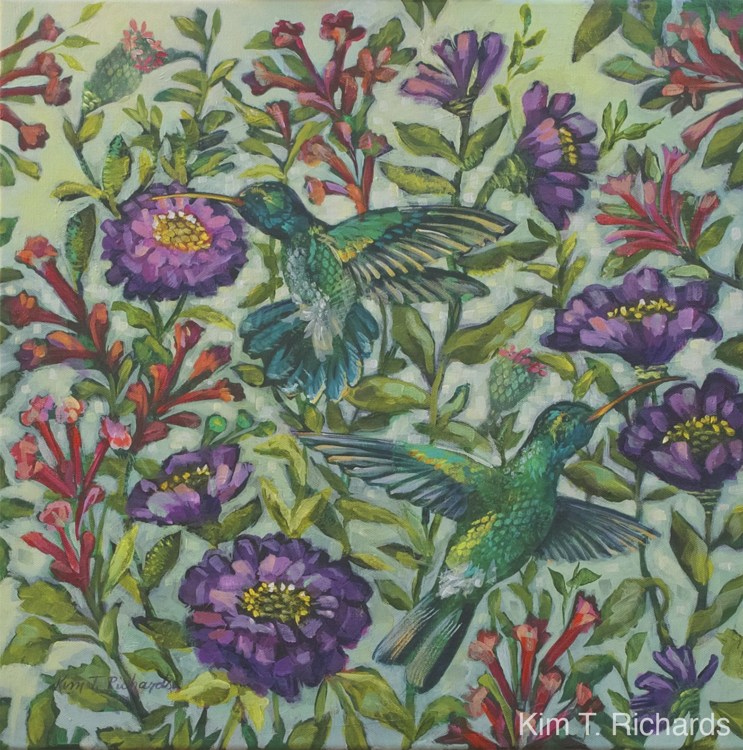 Among the Zinnias 24x24" acrylic on canvas. SOLD