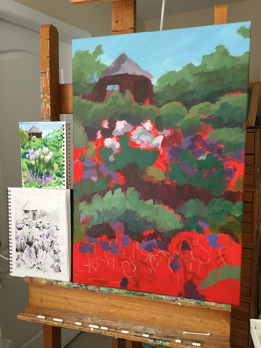 early stages of the painting with sketches