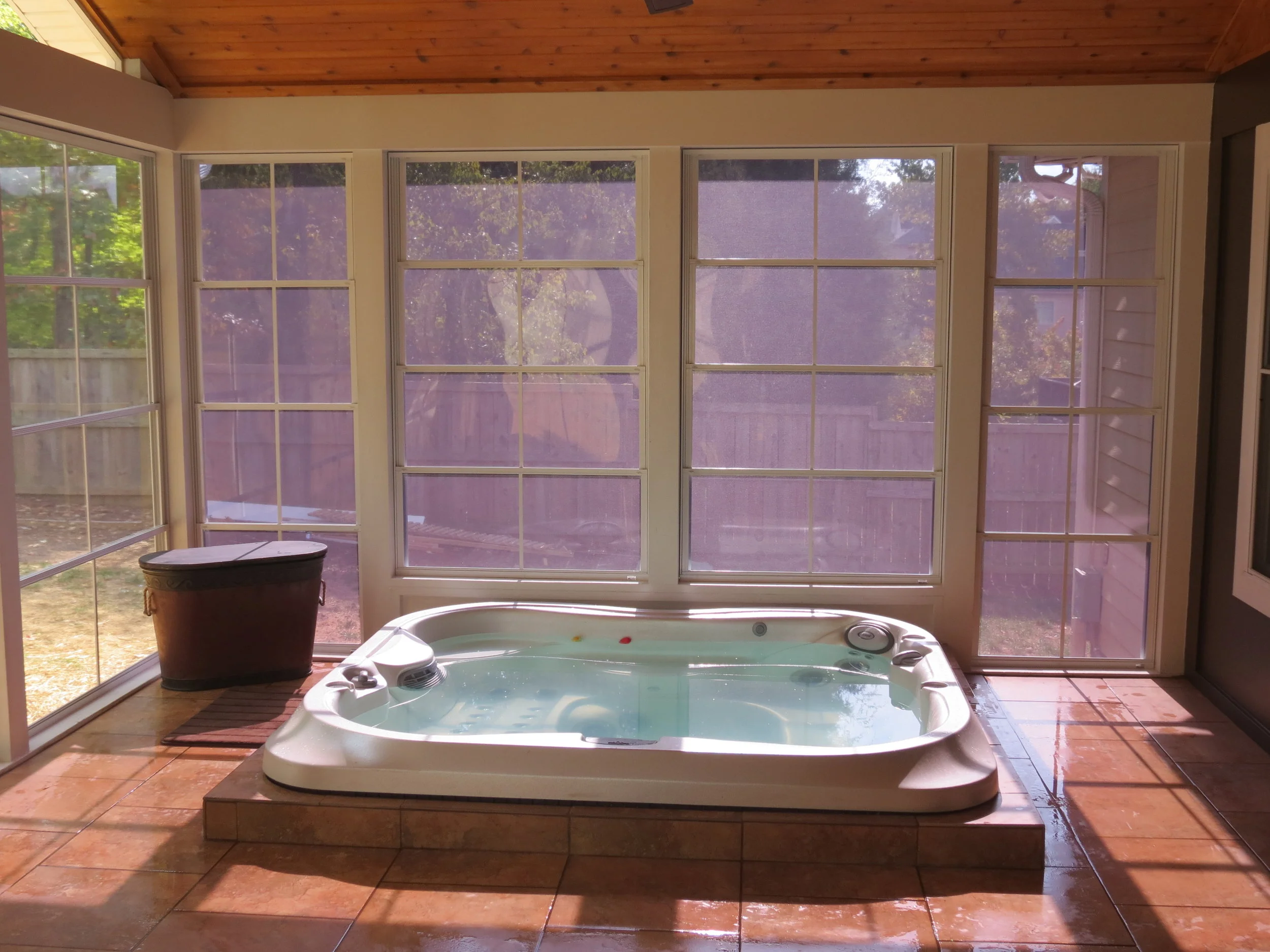 Screened Porch with Hot Tub and EZE Breeze Windows — DeckScapes