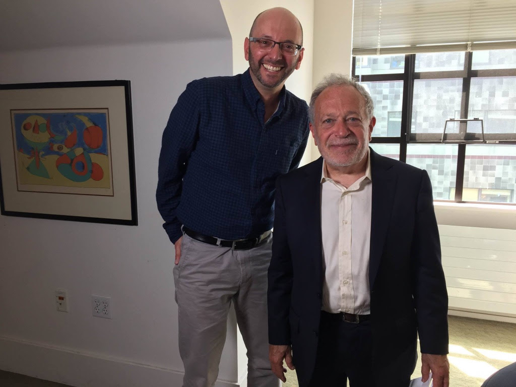 Director/Producer Jacob Smith with Robert Reich at his office, University of CA, Berkeley.