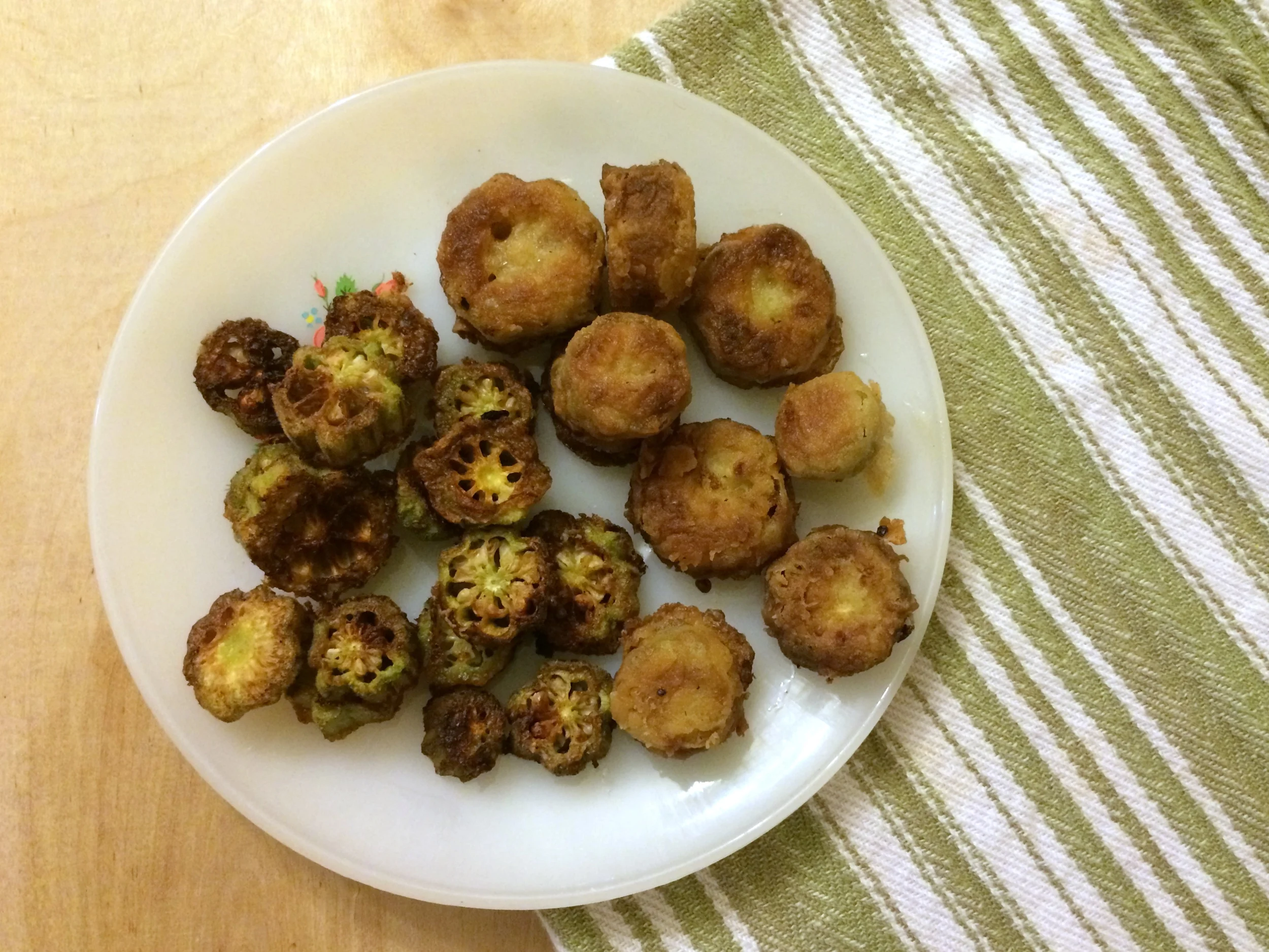 Add the soaked okra to your recipe as usual. I did half pan fried and the other half coated in flour and deep fried.