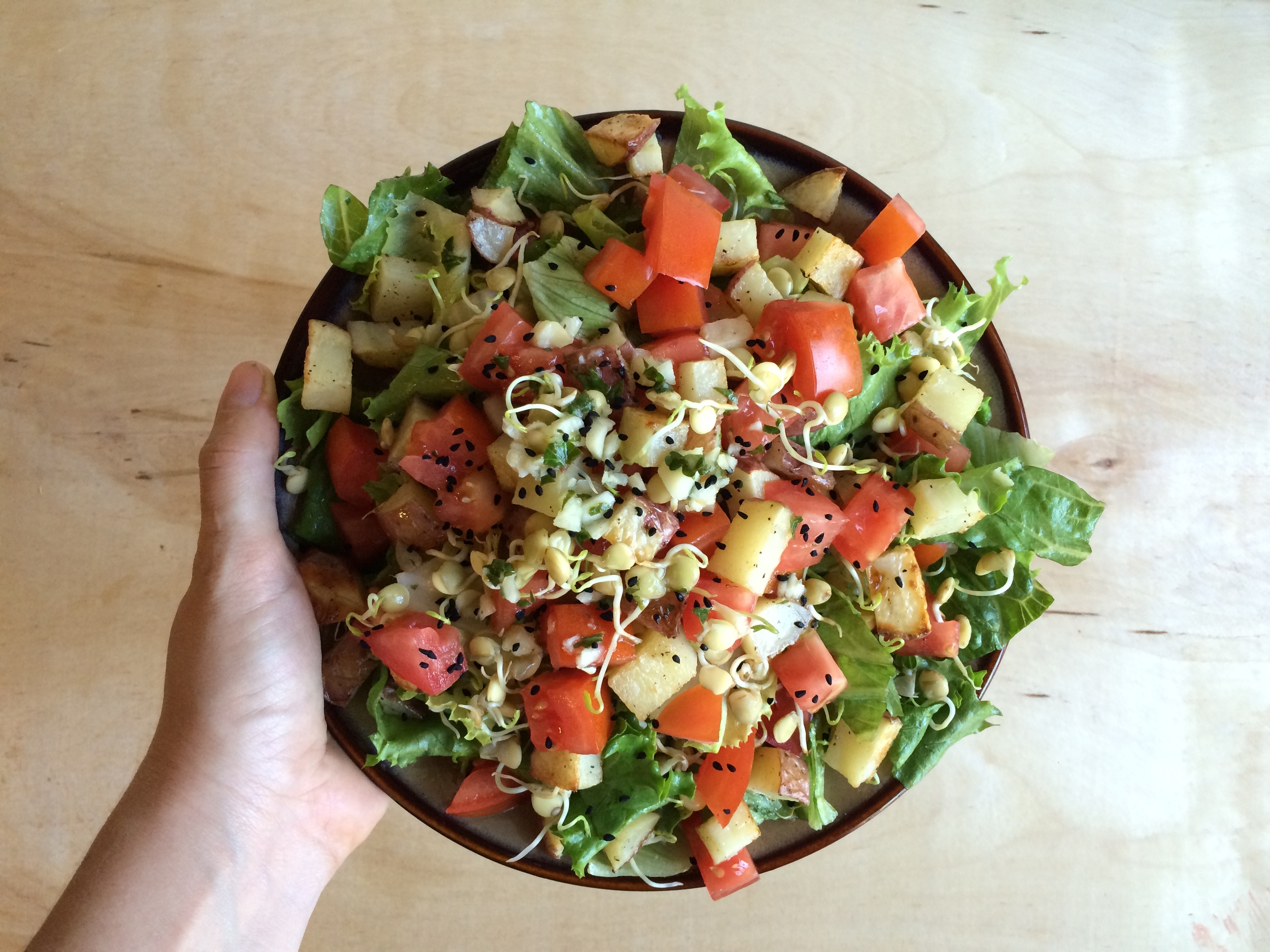 Sprouted Lentil Salad with garlicky lemon dressing