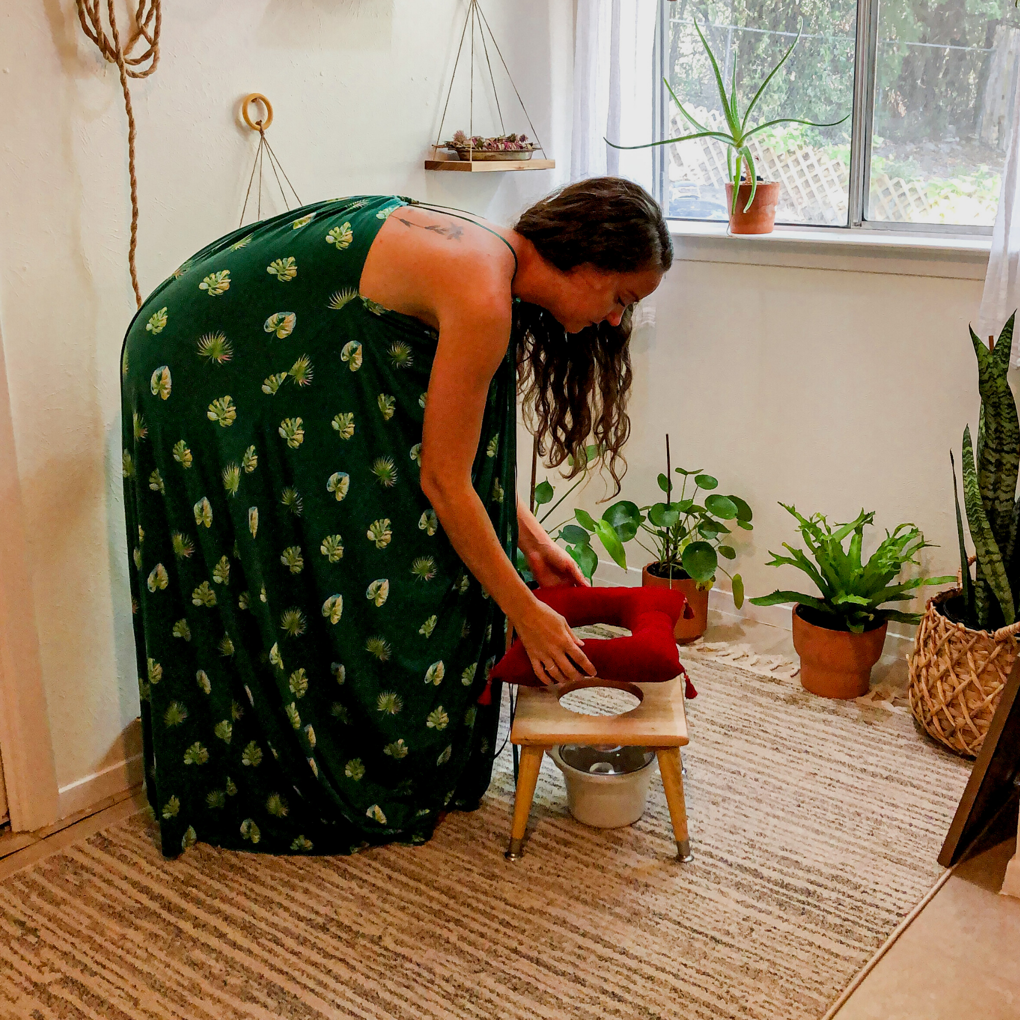 Advanced vaginal steam set up with stool, no burner