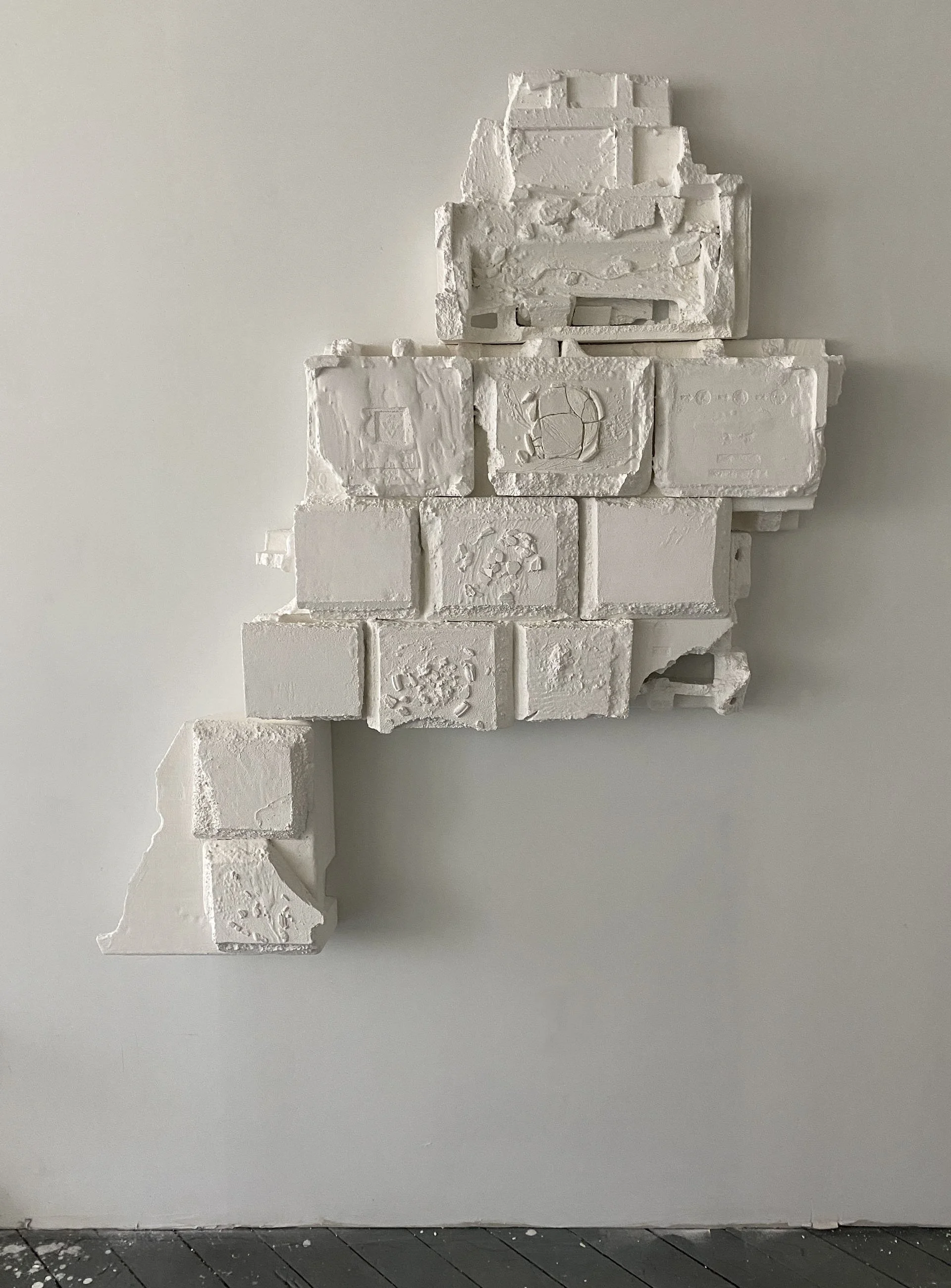 Reliquary, 2025, Recycled styrofoam, plaster, acrylic, 60 x 48 x 7 inches