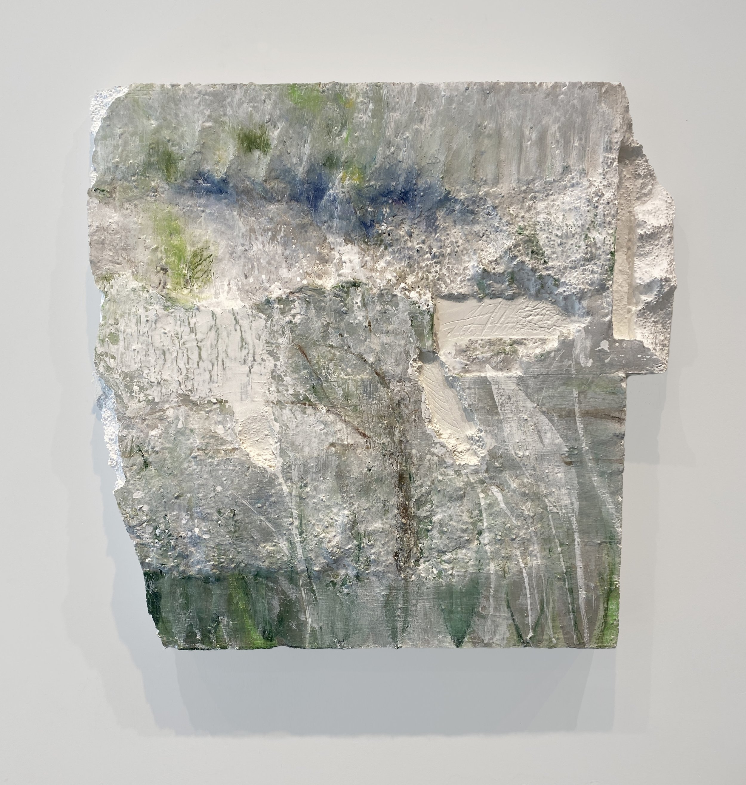 As simple as that, 2025, Plaster, oil paint, oil pastel, recycled styrofoam, 30 x 31 x 5 inches